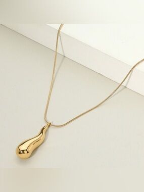 18K Gold Dipped Stainless Steel Teardrop Pendant Necklace